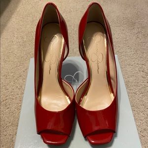Jessica Simpson D’Orsay Peep Toe Red Patent Heels